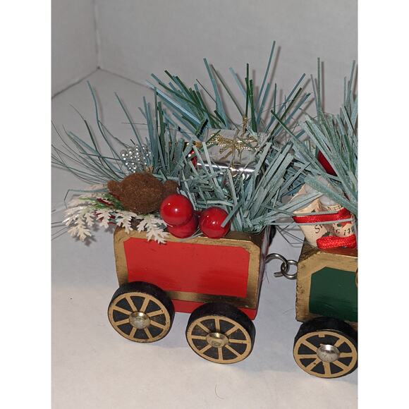 Vintage Wooden Christmas Train Moveable Wheels Detachable Cars Decor Toys Holly - Picture 4 of 10